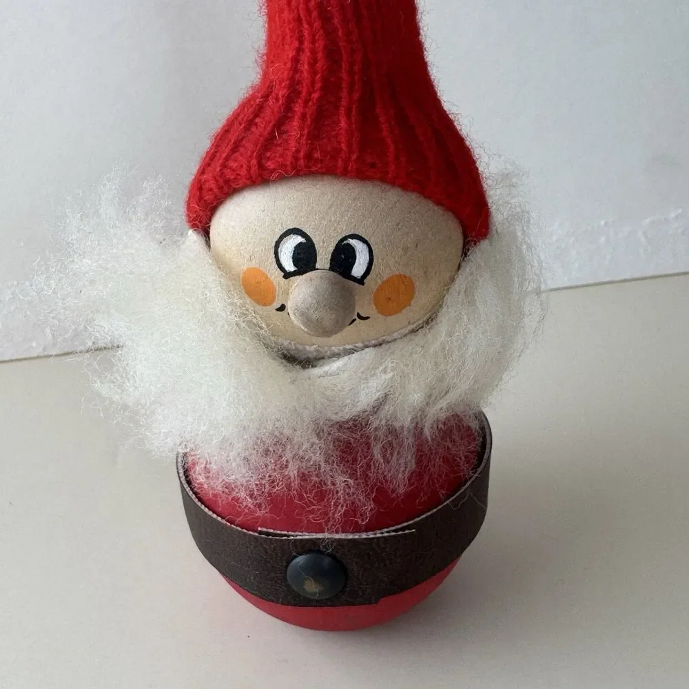 Ljungstroms Vintage Sweden 9” Christmas Figurine Tomte Wood Felt Tall Hat Beard - Picture 2 of 7